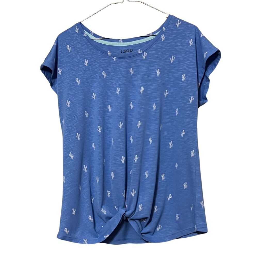 IZOD Ladies Blue Green Cactus Top Size M Twist Front RN#36543 Style 1503776 EUC